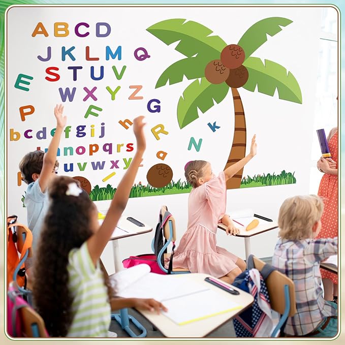 Gilprop 71 Pcs Coconut Tree Alphabet Bulletin Board Set Letter Classroom Decoration Bulletin Board Cutouts with 100 Adhesive Dots for Wall Home Teachers Kindergarten Primary School Education Supplies
