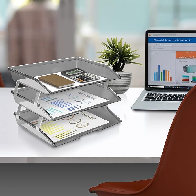 Acrimet Facility 3 Tier Letter Tray, Side Load, Letter Size/A4, Desktop File Organizer, Plastic (Clear Gray Color)