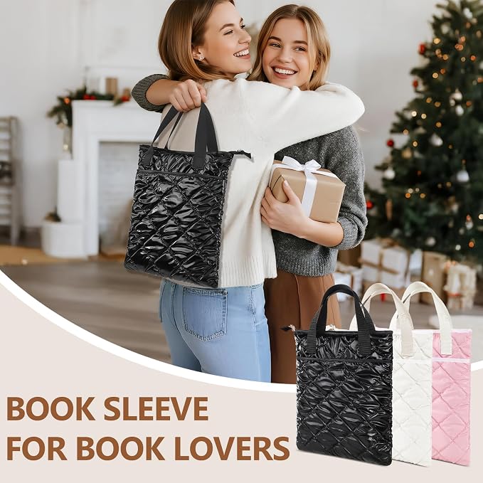 Likesing Book Sleeve for Book Lovers, 12.6" x10.6" Book Pouch Book Cover for Hardcover Paperbacks Bible Comic Kindle Journal (Black-PU Geometric)