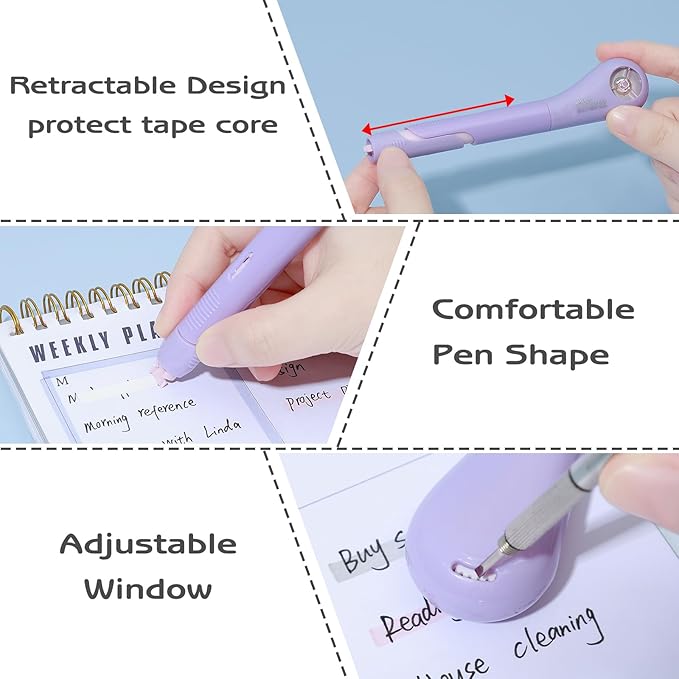 M&G 6Pcs White Correction Tape Pens, 19.7Ft Retractable Pen Shaped Smooth Pull Out Tape Pen for Instant Correction, Tear-Resistant Portable Applicator Easy to Use for School Office Supplies (6M Each)