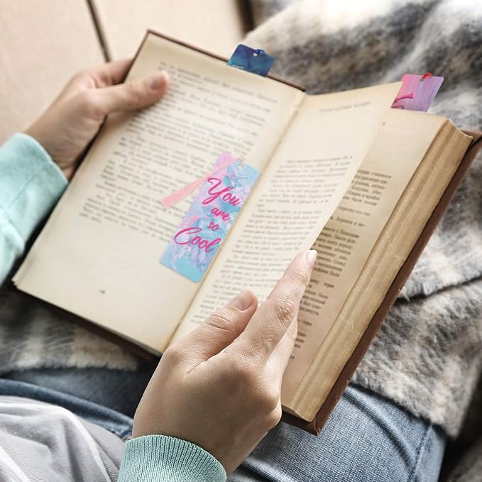 20 Pieces Inspirational Quote Bookmark with Tassel Motivational Bookmarks Positive Page Marker for School Office Students Bookworm Presents, 10 Designs