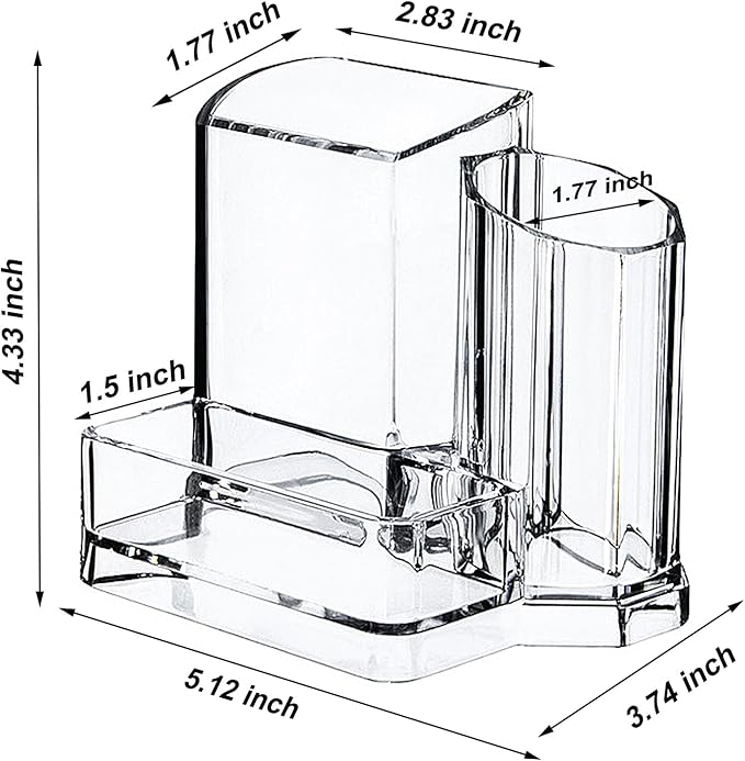 Clear Acrylic Pencil Pen Dry Erase Marker Holder Cup, Makeup Brush Holder Acrylic Desk Accessories, Plastic Silverware Utensil Holder for Office, Party Bedroom Bathroom Dorm (Clear, 3 Compartments)