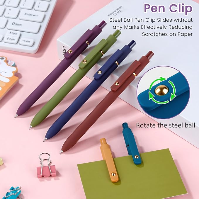 FIOVER Gel Pens, 6pcs 0.7mm Fine Point Black Ink, Smooth Writing Pens for Journaling, Nurse Aesthetic Cute Office School Supplies, Gifts for Women and Men (6Pcs Gold Vintage -Black ink)