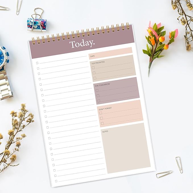 KMQOY To Do List Notepad - Daily Planner Pad Undated 52 Sheets Spiral Today Planner Note Pad Premium Thick Paper 6.5" x 9.8" For Work and Personal Organized - brown