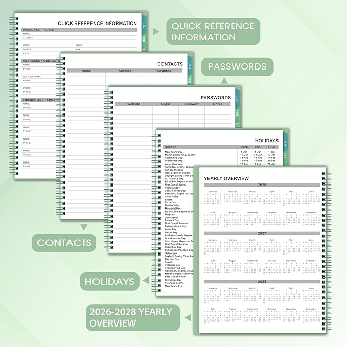 2026-2027 Monthly Planner/Calendar - Academic Planner 2026-2027, JUL 2026- DEC 2027, Planners with Colorful Tabs, Monthly Planners 26-27 for Daily Organizing - Waterproof Cover (8" x10", Note Pages, Green)