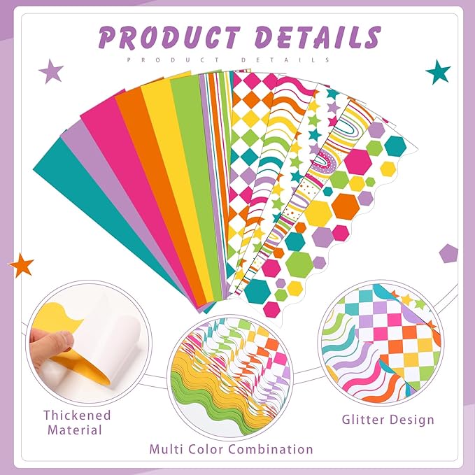 240 Pcs 236ft Holiday Bulletin Board Borders Colorful Rainbow Scalloped Border Trim Bulk Bulletin Decor for Classroom Back to School Decor(Multicolor Style)
