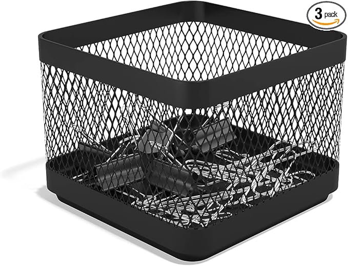 TRU RED Small Stackable Wire Mesh Accessory Holder, Matte Black, 3‑Pack – Desktop Organizer for Office Supplies