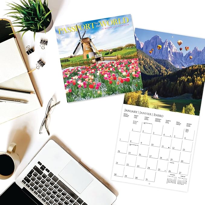 Graphique 2024 Passports to the World Wall Calendar | 12” x 12” | Thick Paper | Home & Office Organizer | Large Monthly Grid | 3 Languages & Marked Holidays | 4 Month Preview Page for 2025