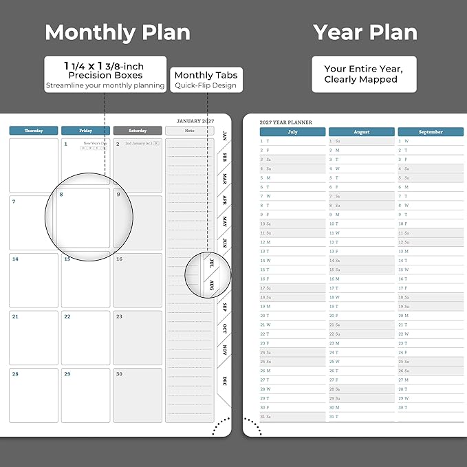 Weekly Monthly 2026-2027 Planner (July 26-Dec 27),8.5"x6.5",18 Months Agenda Plan with Month Tabs & Pocket,Expenses/Note Pages, Academic Calendar with Vegan Leather Cover,Black