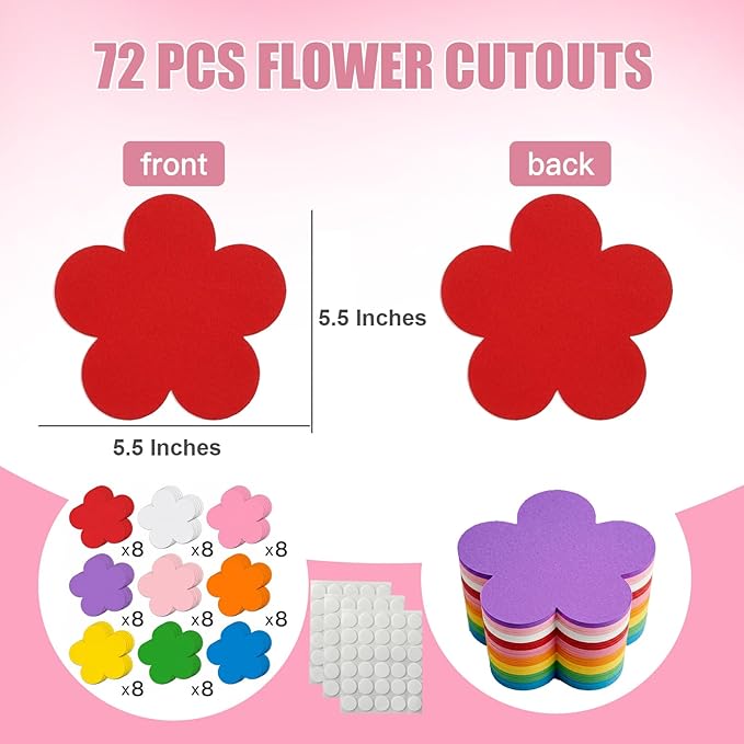 72 Pcs 5.5 Inch Large Paper Flower Cutouts, 9-Color Assorted Spring Summer Flower Die Cut for Bulletin Board Decorations, Classroom Wall, Chalkboard, Back to School, Teacher School Supplies, DIY Craft