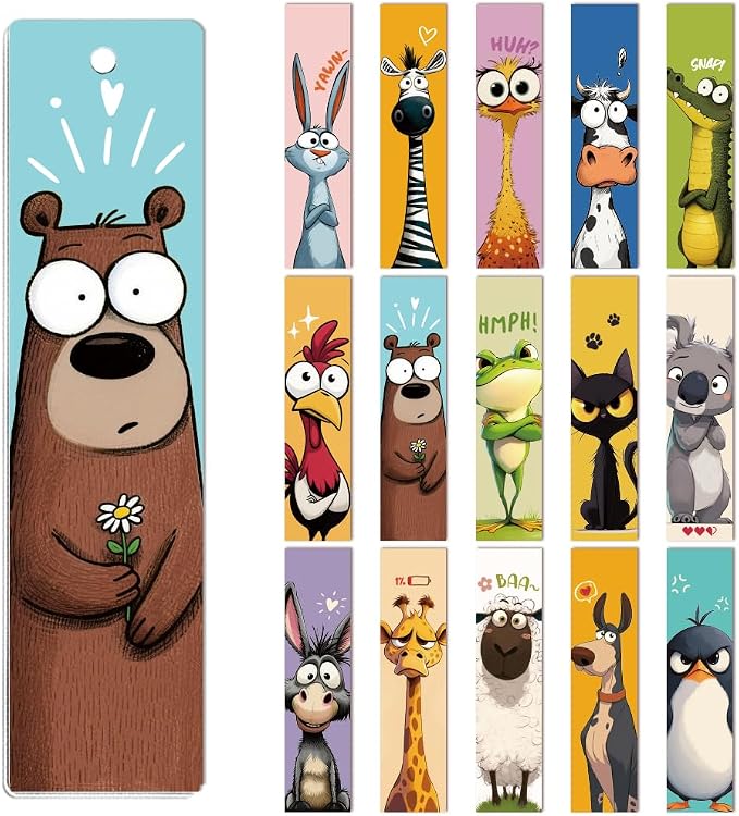 Peacoblue 30pcs UV DTF Bookmarks Transfer Stickers Wraps Interesting Animals for Women Men Reading, Waterproof Bookmarkers Decal(No Blank Bookmarks) for Acrylic Plastic Metal Blank Bookmark