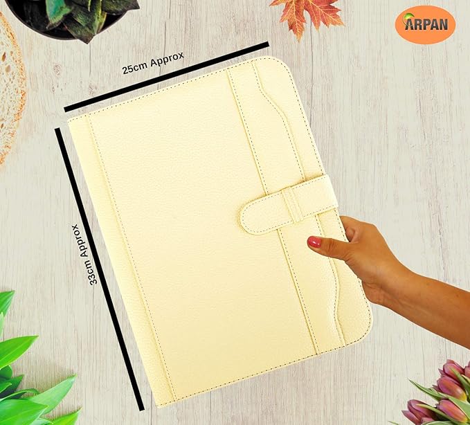 Arpan A4 Conference Folder Portfolio with Calculator & Pad/Executive Portfolio with Closure Belt - Ivory Cream