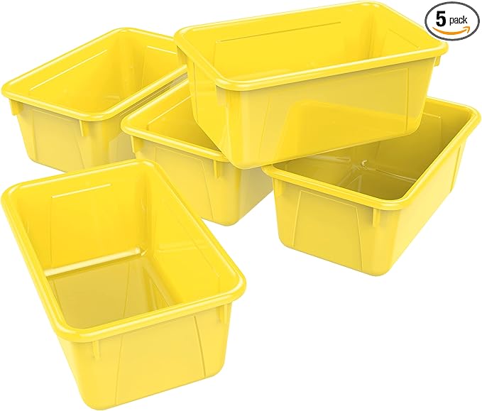 Storex Small Cubby Bins – Plastic Storage Containers for Classroom, 12.2 x 7.8 x 5.1 inches, Class Yellow, 5-Pack (62418A05C)