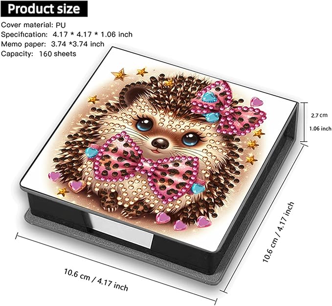 Hedgehog Diamonds Painting Kit Note Box,Animal Memo Paper Storage Box Diamond Art,Sticky Note Holder Diamond Art,Diamond Painting Memo Pad For Office Desk. (Hedgehog)