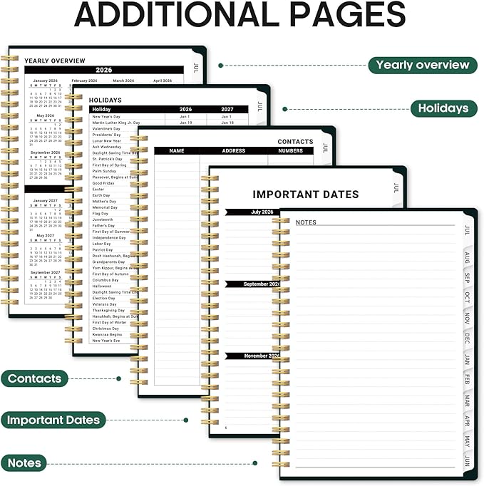 Planner 2026-2027, Academic Year Weekly and Monthly Calender Planner, from Jul 2026 - Jun 2027, Spiral Bound School Planning Book, Perfect for Teacher, Student, Women & Men, A5 (6.3" x 8.5"), Insects in Blooms
