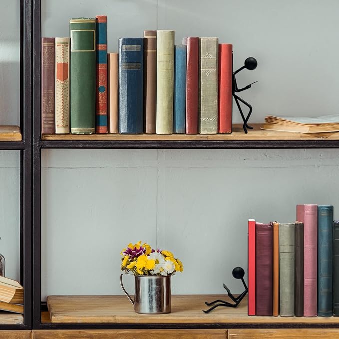 Ottimo Heavy Duty Metal Unique Office Desk Bookends for use as Bookshelf Decor, Home, Office or Kitchen Shelves. Unique, Cute and Decorative Book Stopper to Hold Books, Great Gift Idea (Black)