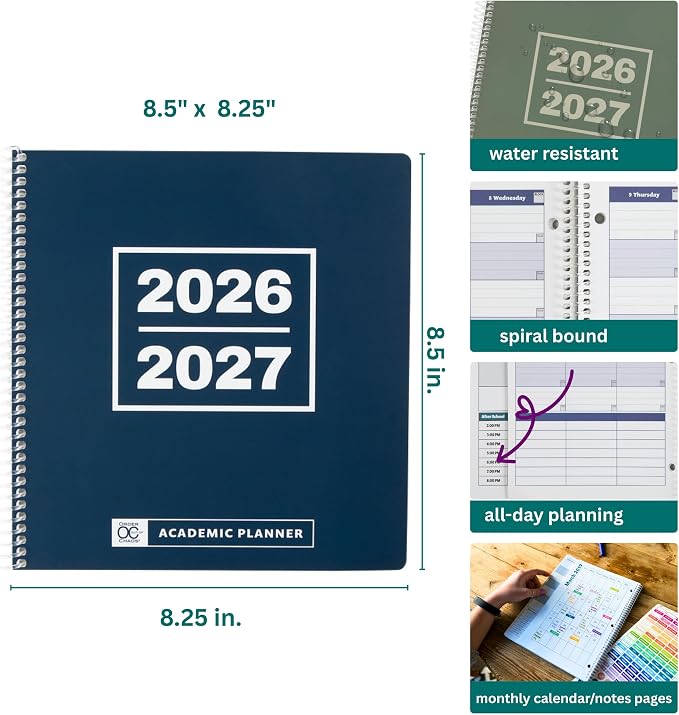 Order Out Of Chaos Academic Planner 2026-2027 Daily Weekly and Monthly Calendar, School Agenda Book, July 2026-June 2027 planner 8.5x8.25 Homework Organizer (Night Mode)