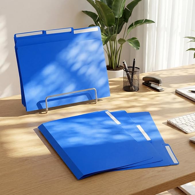 48 Pack Colored Plastic File Folders with Tabs and Sticky Labels 1/3 Cut Tab Manila File Folders Letter Size 8. 5 x 11 Inch for Office Home Organizer Documents (Sky Blue,Classic)