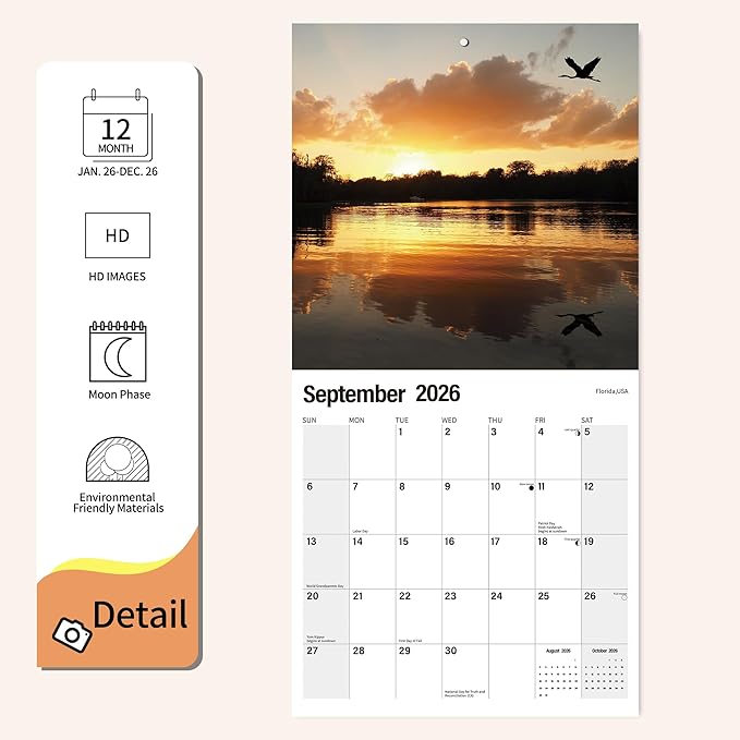 Wall Calendar 2026 Planner Calendar - Sunset Hangable Monthly Wall Calendar with Large Blocks for Organizing & Planning, Academic Schedule, Home, Office & family, Thick & Sturdy Paper (12"x24" Open)