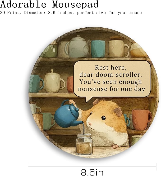Gctriki Funny Hamster Round Mouse Pads for Desk, Small Desk Mat Stitched Edge Non-Slip Rubber Base, Mousepad for Travel Laptop Computer Gaming, Cute Office Accessories with Motivational Quote