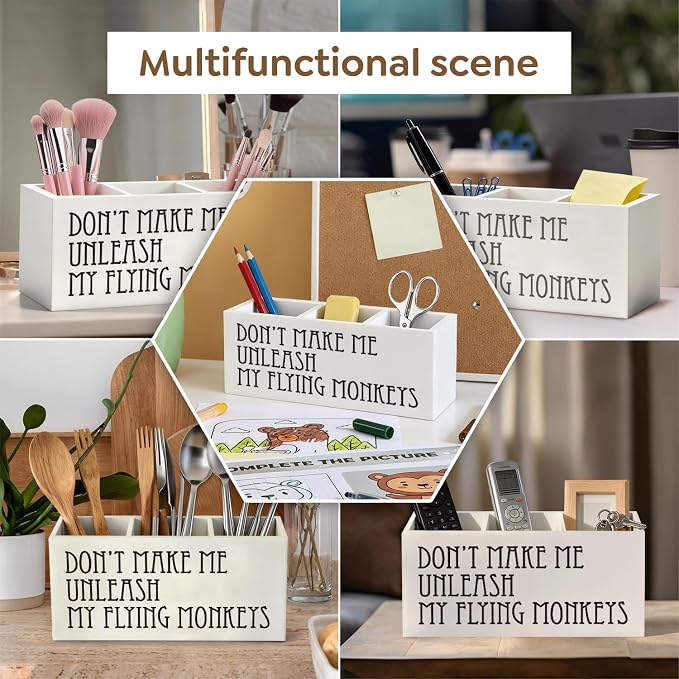 Funny Pen Pencil Holder, Sarcastic Gifts for Women Men Wood Desk Organizer and Accessories, Humorous Gifts for Women Men Makeup Brush Holder Organizer for Bathroom Vanity