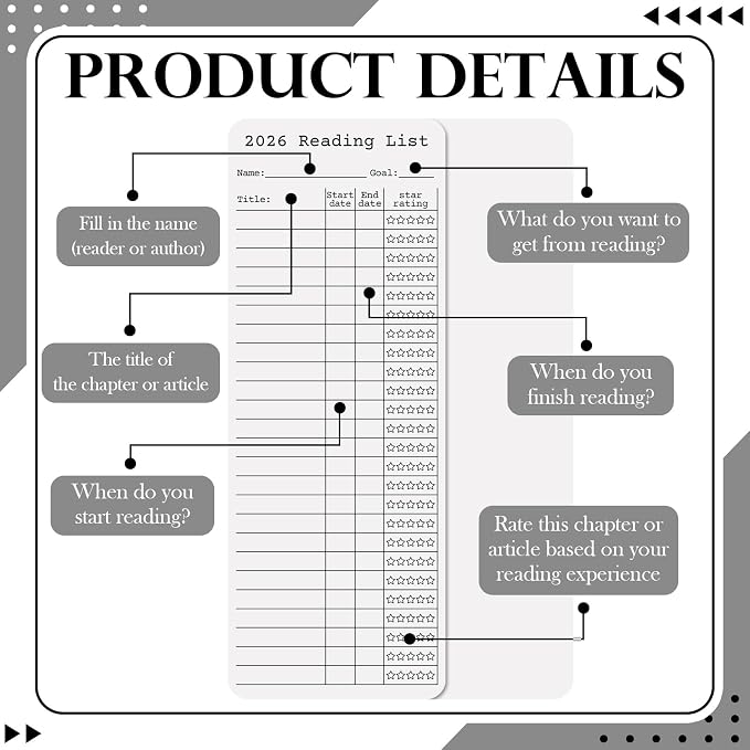 60 Pcs 2026 Reading Log Bookmark 3 x 7.9 Inch Reading List Bookmark Book Lovers Gifts White Color Library Book Tracker Notecards for Teachers Students School Library Accessories