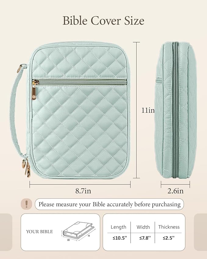 BellaHold Bible Cover Case for Women, Large Bible Bag with Detachable Strap & Bible Study Supplies, 12 Highlighters, 6 Colored Gel Pens & 75 Bible Tabs, Christian Gifts for Women (Sage Green)