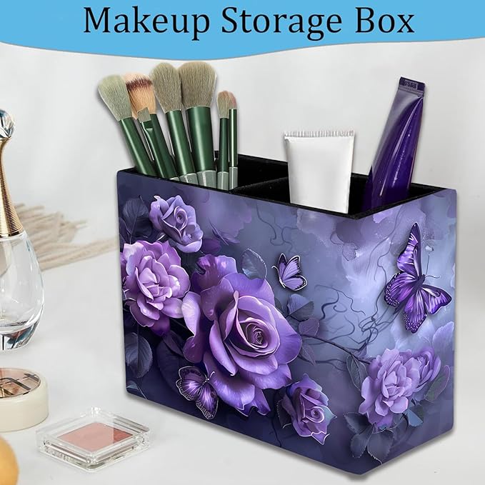 Pen Holder and Anti-Slip Mouse Pad Combination, Makeup Brush Storage Box, Tableware Storage Box, Suitable for Office and Home - Purple Rose