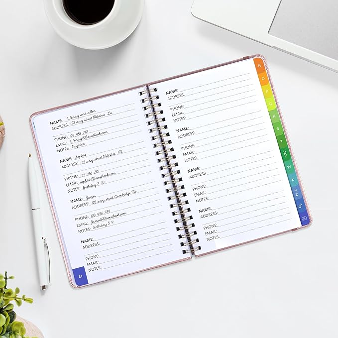 Address Book with Alphabetical Tabs-Address and Password Book for Seniors - Hardcover Spiral Bound Phone Book- Record Contacts, Website Login Passwords, Special Days -5.7" x 7.7", Rose Gold