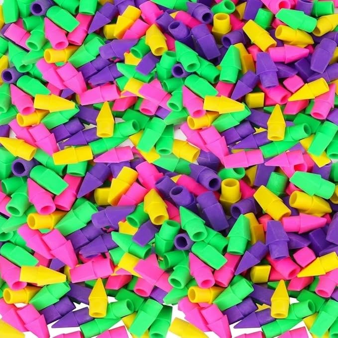 PRALB 200PCS Multicolor Pencil Top Eraser Bulk Caps for Pencils,Chisel Shape Erasers Toppers for Party Favors Games Prizes, Pencil Top Erasers Cap for Home School Classroom Office