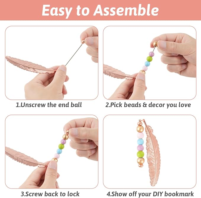 15 Pcs Beadable Bookmarks DIY Feather Metal Bookmark Bars for Beads and Charms, Blank Pendant Bookmarks for Teachers Students, Book Lovers Craft Supplies