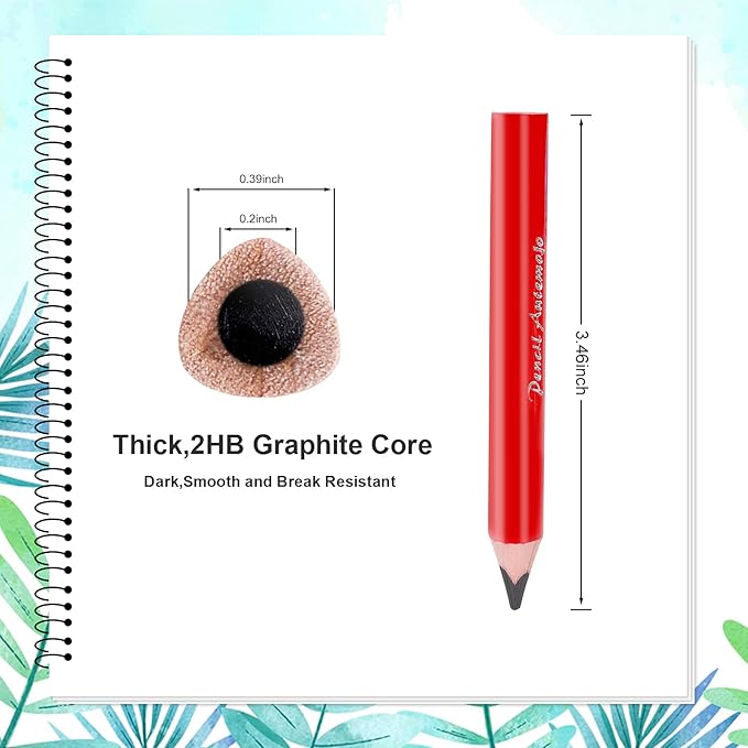 Suitable for 2-6 years old short triangle grip thick pencil 8 3.5-inch preschool children handwritten drawing mini wooden pencils (red, 5mm thick core) (Red)