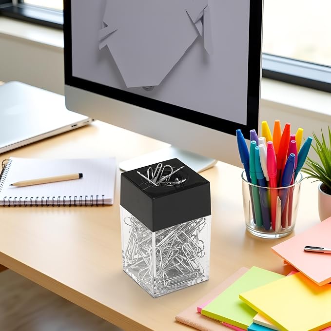 Black Magnetic Paper Clip Dispenser Holder Paperclip Dispenser for Desk, School, Office, Desk Supplies Holders and Dispensers Desk Accessories and Workspace Organizers Office and School Supplies