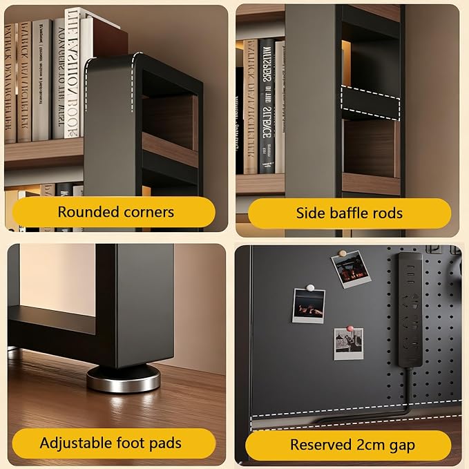 Desk Shelf Organizer with Pegboard & Storage Parts, 45kg Heavy Duty Desk Hutch, Desktop Storage Rack for Office & Home Office Shelves Black Shelf/Walnut Board (3-Tier) 61×10×36.7"