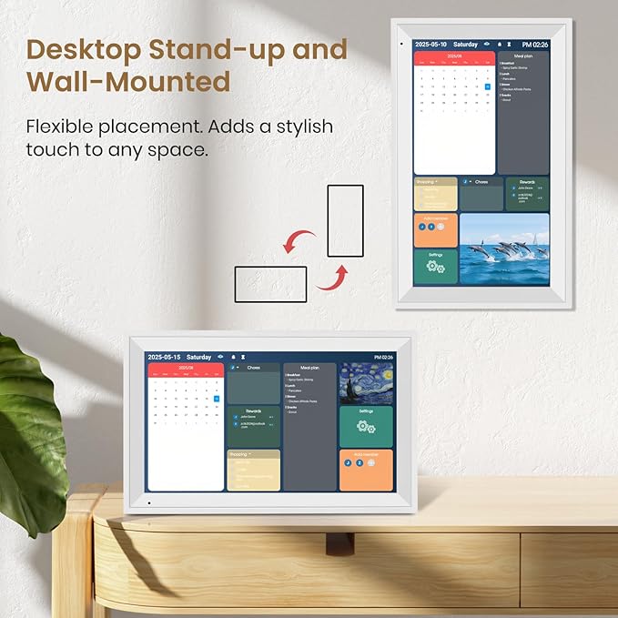 15.6" Smart Family Calendar Wall Display, Touchscreen Digital Planner with Chore Chart & WiFi Sync, Interactive Home Organizer for Schedules, Tasks & Meal Planning