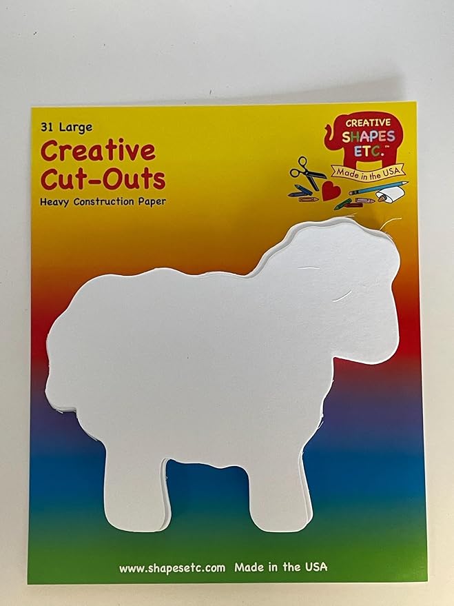 SHAPES ETC. 31pcs Sheep Single Color Creative Cut-Outs 5.25in -Barnyard Animals Decoration, Farm Animal Classroom Decor, Religious Easter Decorations, Bulletin Boards, Craft Projects, Made in USA