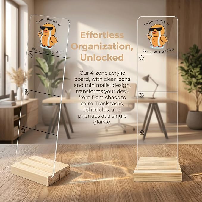 Sticky Notes Monitor Memo Board Acrylic Holder with Removable Wooden Base, But I Will Cry First Logo Desk Set with 200 Sheets Two Sizes Sticky Notes, Office Desk Accessories Organizer