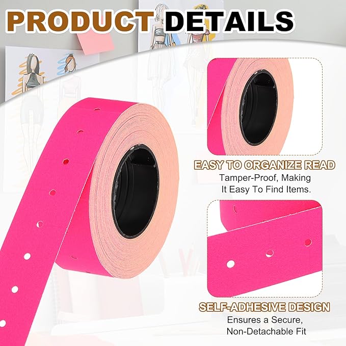PATIKIL Pricing Labels, 10 Rolls 8000 Price Price Gun Labels Self-Adhesive Rectangular Puzzle Shape Marker Tag Stickers for Date Gun, Rose Red