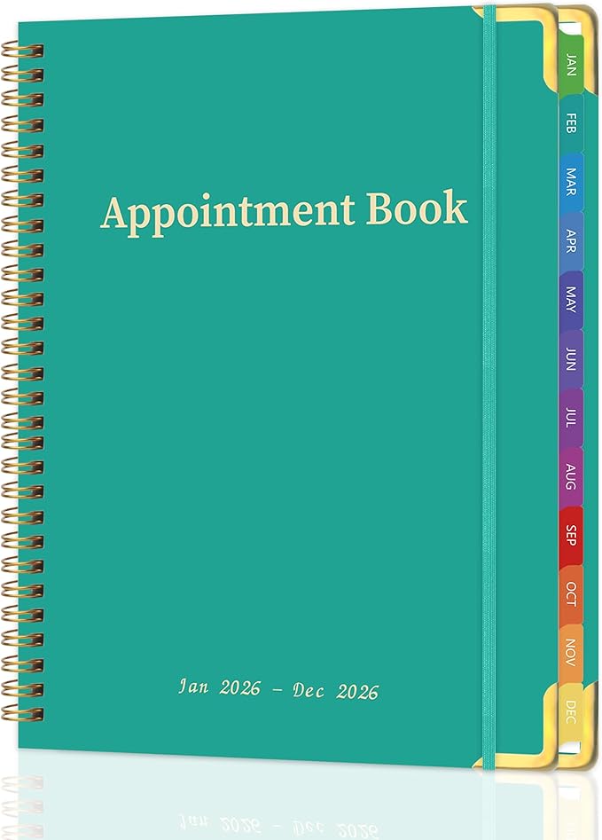 Appointment Book 2026 with Colorful Tabs ,Hardcover Weekly & Monthly Appointment Planner from Jan 2026-Dec 2026 ,Daily 7AM - 10 PM Hourly Schedule Planning for Salon,Client,12 Monthly Calendar 9" x 11", Blue