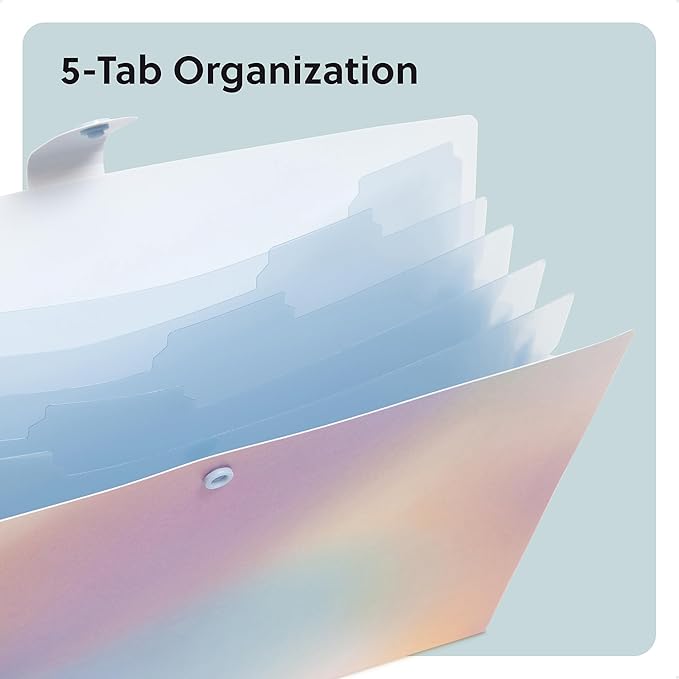 U Brands Poly 6 Pocket Expandable Folder with Tabs, Lucent Dreams Pastel, 1 Count, 1/5-cut tabs and 14 Blank Adhesive Labels