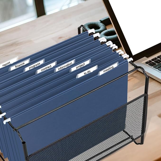 HERKKA Hanging File Folders, 60 Pack Reinforced Letter Size Hanging Folders, Designed for Bulky Files, Filing Cabinet, 1/5-Cut Adjustable Tabs (Blue)