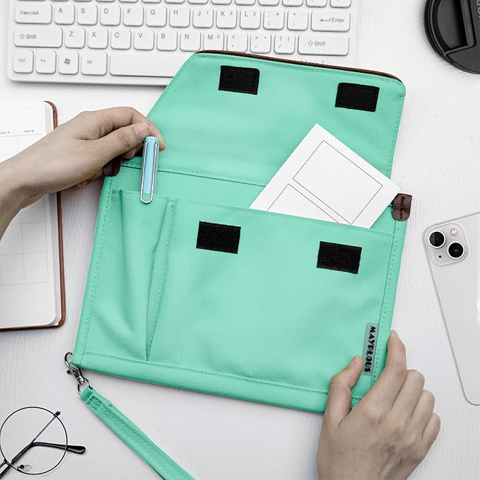 A5 Conference Folder Business Organiser Bag Notepad Carrying Case Document Case A5 Portfolio Organiser Portfolio Binder with Zip (Mint Green)