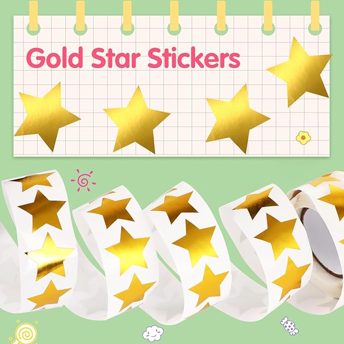 SANNIX Gold Star Stickers,1.5 Inch Gold Star Stickers for Kids Reward Metallic Foil Labels 500Pcs Stars Sticker for DIY Crafts Classroom Teachers