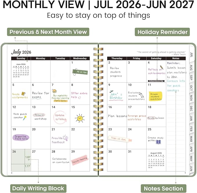 8.5" x 11" Academic Planner 2026-2027, Weekly & Monthly Calendar Planner Book, July 2026 – June 2027, Large Hardcover Organizer with Tabs, Perfect for Teachers, Students, Women & Men – A4, Green