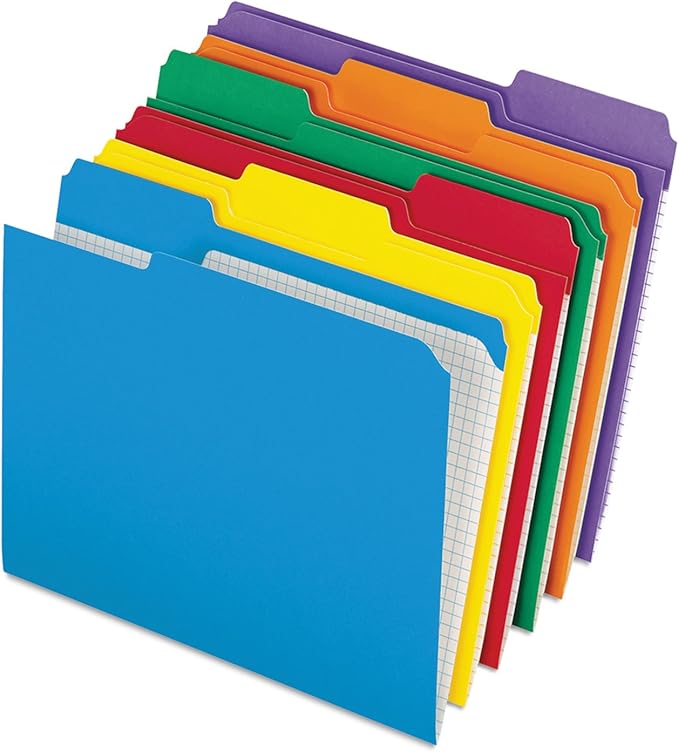 Pendaflex Color File Folders with Interior Grid, Letter Size, Assorted Colors, 1/3 Cut, 100/BX (R152 1/3 ASST)