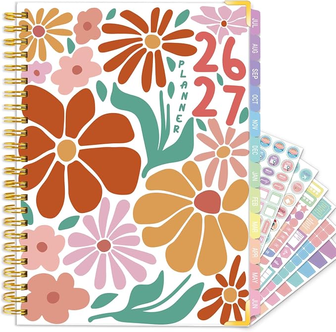 GuassLee Academic Planner 2026-2027 Daily Weekly and Monthly - Large A4 Planner from July 2026-June 2027, 8.8"x11.4" Aesthetic Teacher Student Agenda Book with Back Pocket, Stickers, Coated Tabs, A4