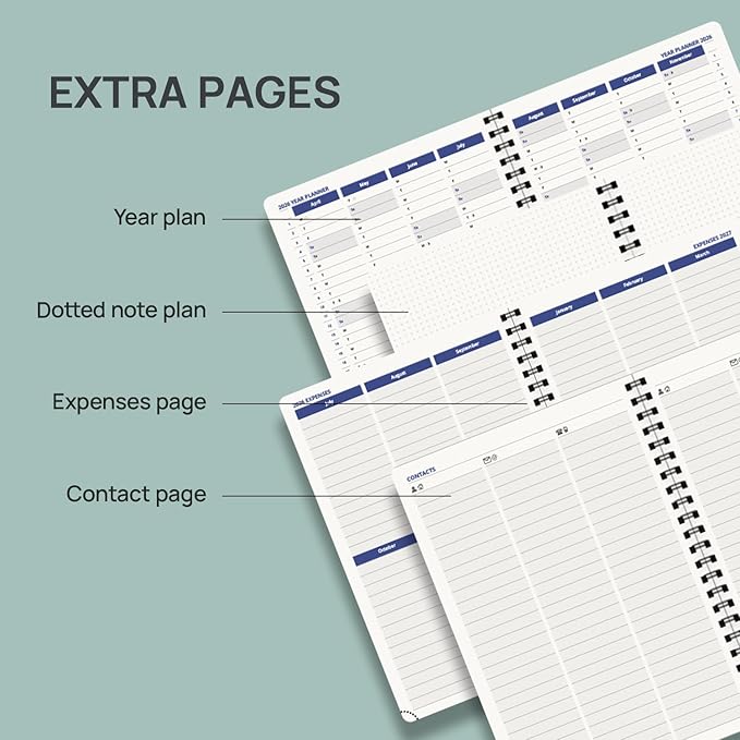 POPRUN 2026-2027 Monthly Planner, Large Size 8.25" x 11.75", 16-Month Soft Cover Agenda Calendar from April 2026 to July 2027, Appointment Book with Spiral Bound, Monthly Tabs, Notes and Expenses Pages - Indigo Blue