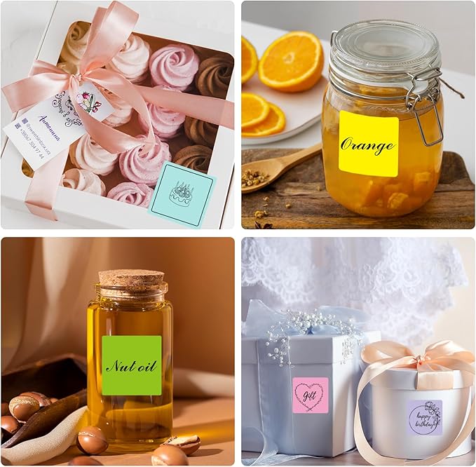 Square Thermal Labels Stickers 2" x 2", Self-Adhesive Waterproof Square Direct Thermal Labels Stickers, Perforation Line Design- 300 Sheets/Spring Colors