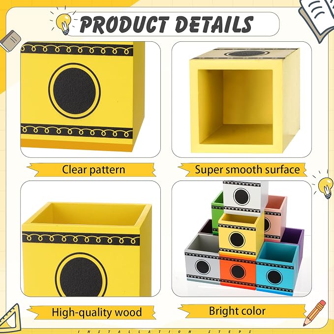 Threehoney 10 Pcs Crayon Organizer Crayon Holder Wooden Colored Pen Holder Dispenser Marker Storage for Back to School for Classroom School Art Supplies(3.2x 3.2x3.2in)