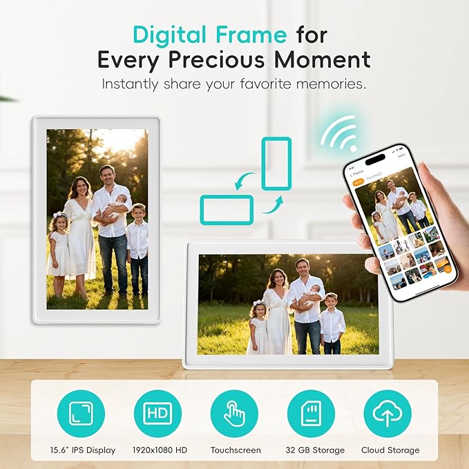 Westsee 15.6" Digital Calendar Frame – Interactive Touchscreen Eletronic Calendars, Smart Family Planner for Schedule, Photo Display, Meals, Chore Chart & Tasks, Wall & Desk Mountable (White)